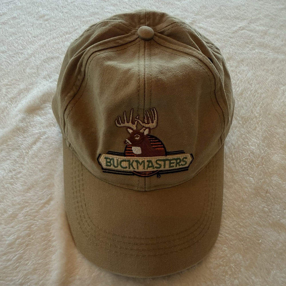 Vintage Buckmasters Hat Hunting Forest Tan Adj Strapback Rare Workwear Bow